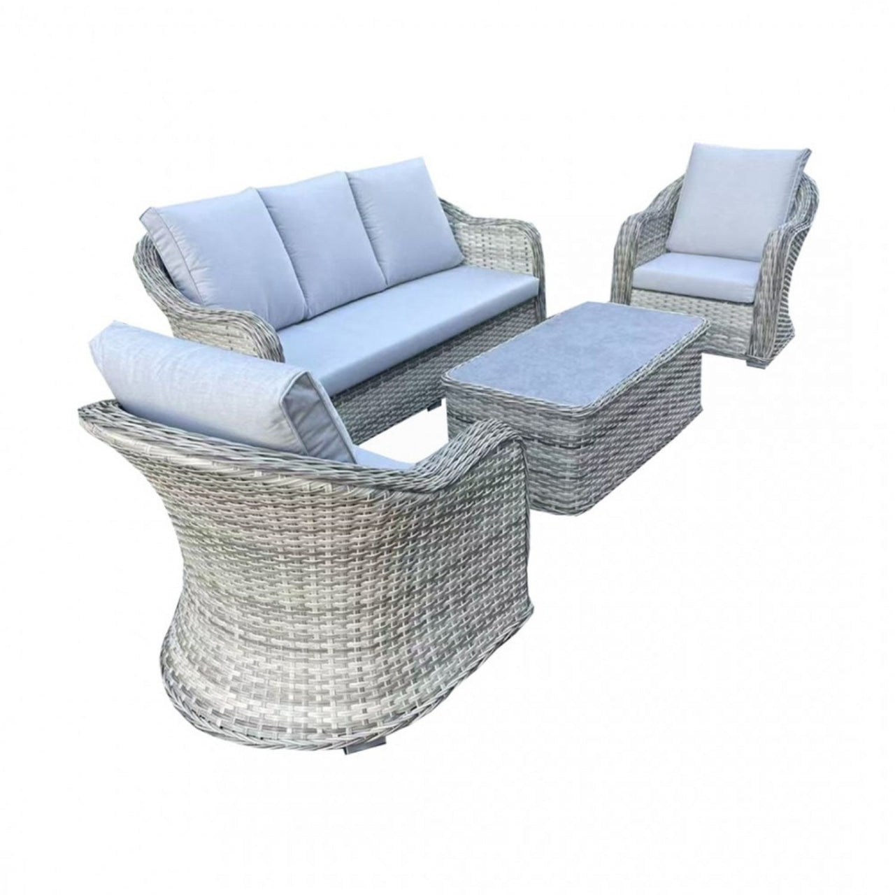 Grey Rattan Garden 3 Seater Sofa Set with Coffee Table