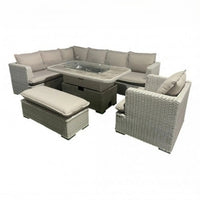 Thumbnail for Grey Rattan Garden Corner Rising Firepit Dining Set