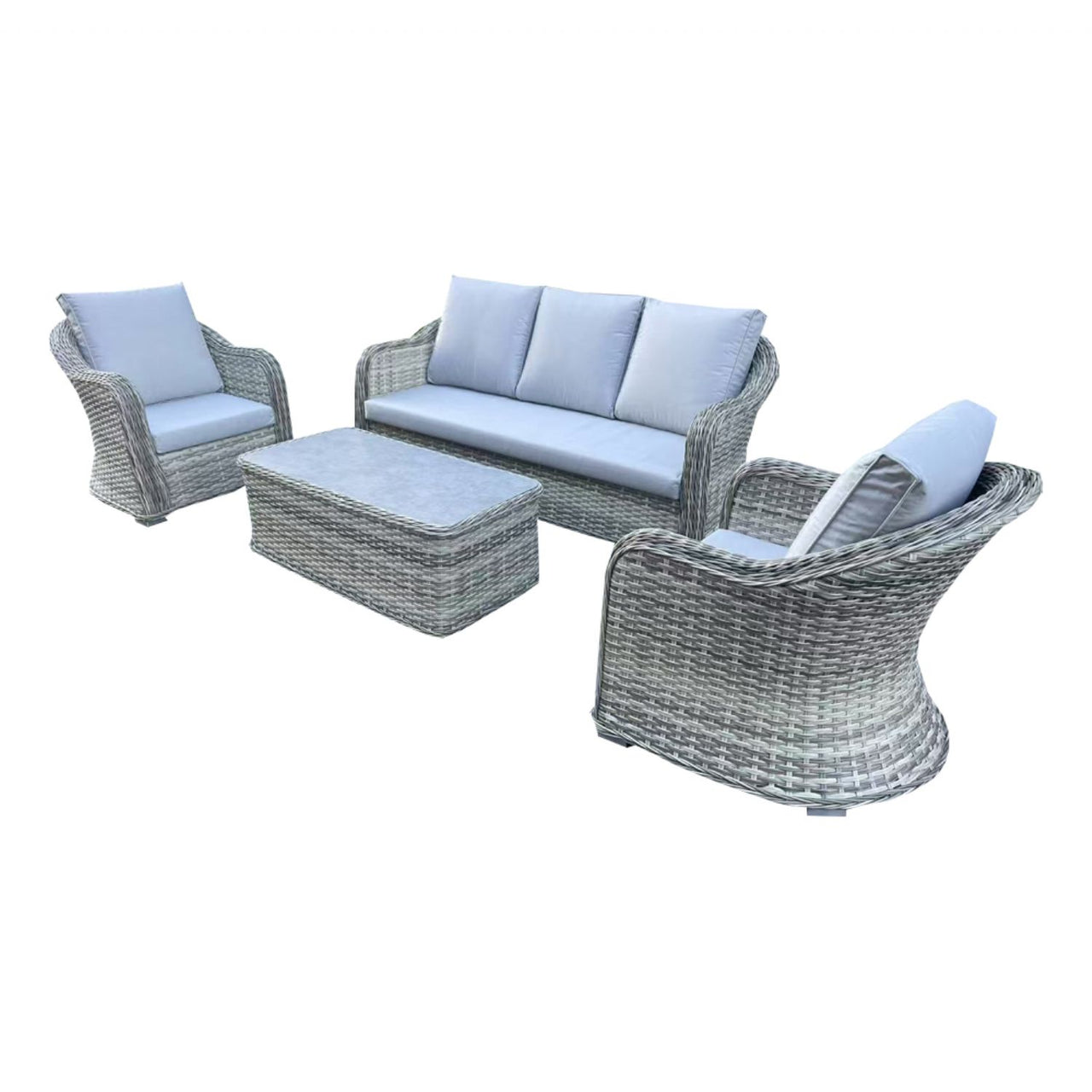 Grey Rattan Garden 3 Seater Sofa Set with Coffee Table - Home On Trend Interiors