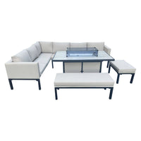 Thumbnail for Beige Aluminium Rectangular Garden Corner Firepit Dining Set - Home On Trend Interiors