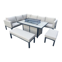 Thumbnail for Beige Aluminium Rectangular Garden Corner Firepit Dining Set