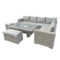 Thumbnail for Grey Rattan Outdoor Garden Corner Firepit Dining Set - Home On Trend Interiors